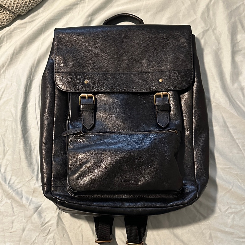 Fossil Black Leather Men's Backpack